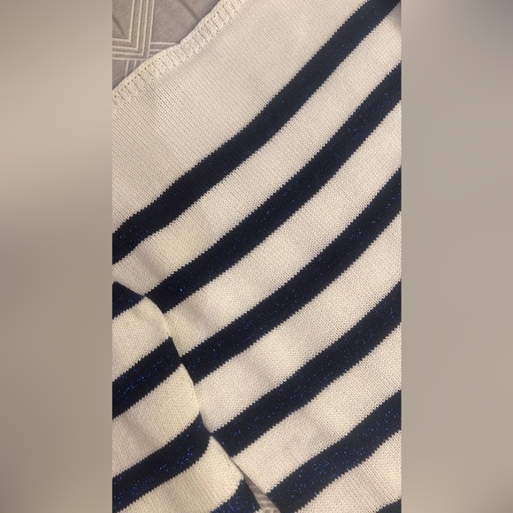 Zara White Knit off the shoulders sailor stripes  Top size S - Picture 2 of 6